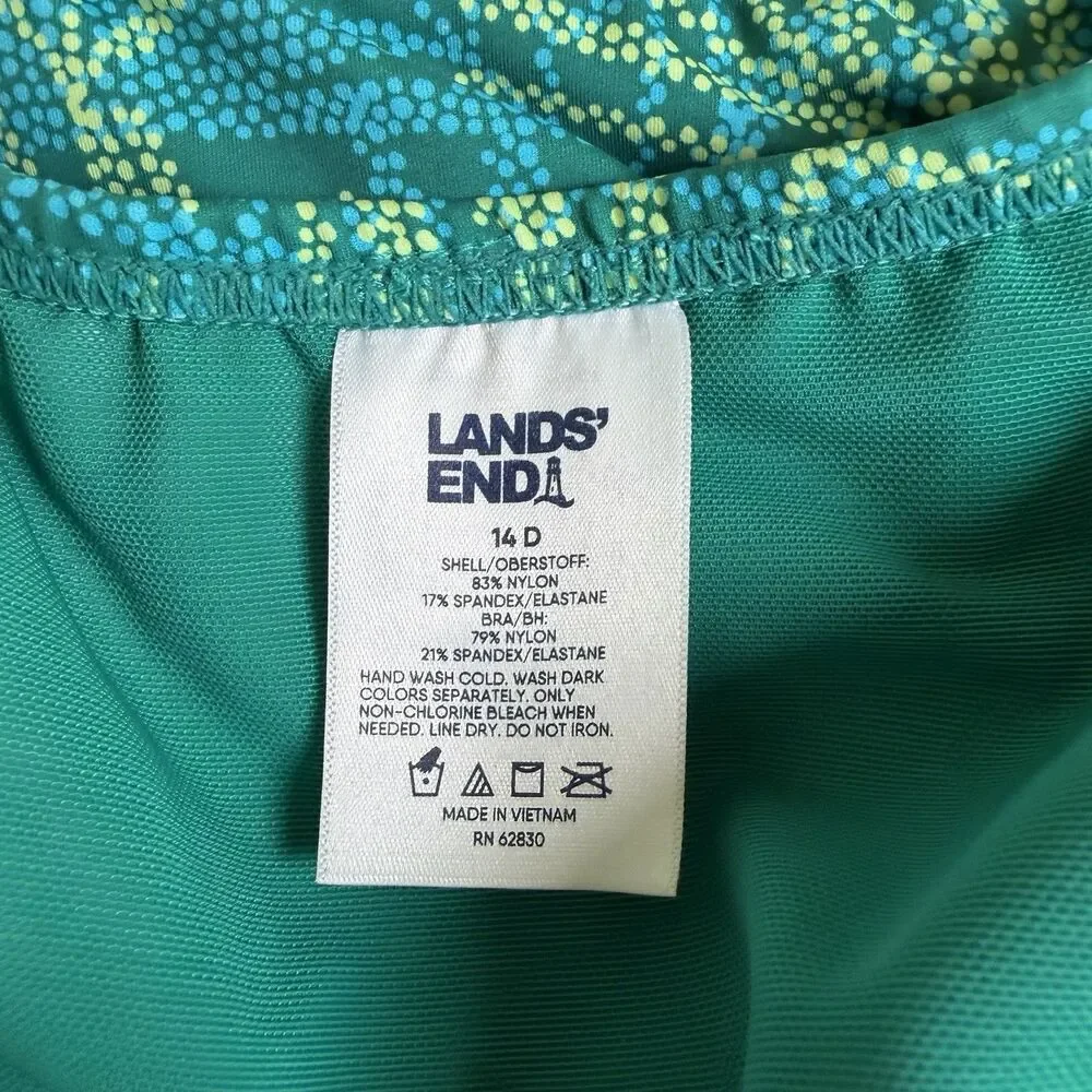 Lands' End Size 14D Tankini Swim Top Tropical Padded Bra Beach Vacation Resort